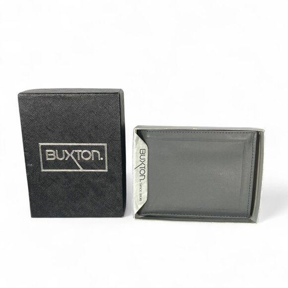 Vintage‎ Buxton Men’s Bifold Gray Cowhide Leather Wallet, NEW, Mild Shelf Wear - Picture 1 of 11